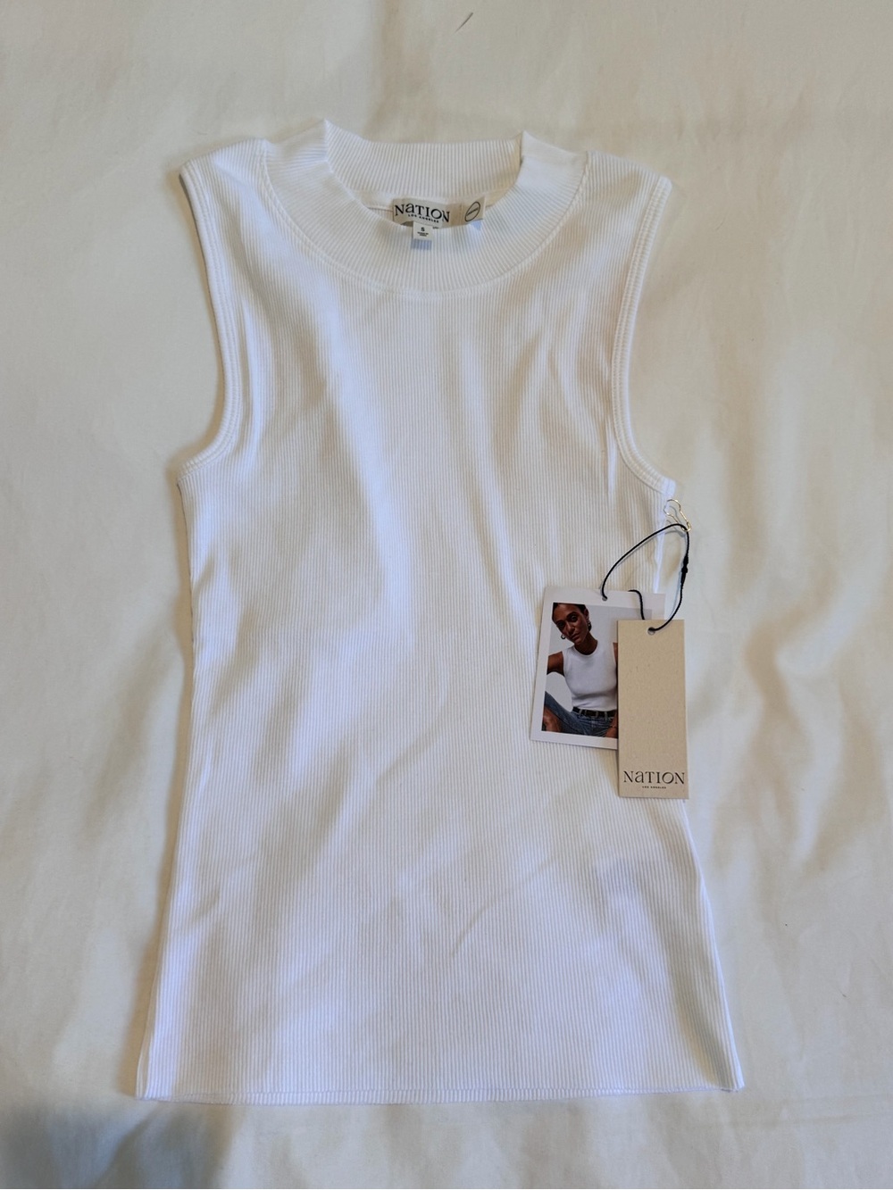 Nation LTD White Ribbed Crewneck Tank